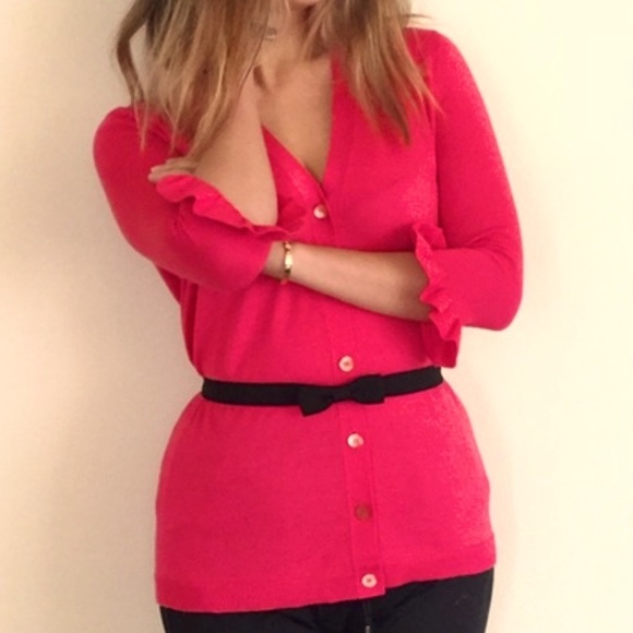 Miu Miu wool sweater pink ruffled 3/4 sleeves button up cardigan 40 small medium - Picture 1 of 8